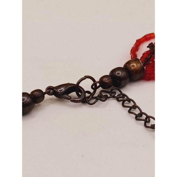 Vintage Multi Strand Layered Red Seed Beads and Bronze Color Flower Necklace - Picture 9 of 9